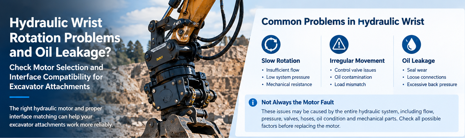 Najnowsze blogi firmy Hydraulic Wrist Rotation Problems and Oil Leakage: Checking Motor Selection and Interface Compatibility for Excavator Attachments